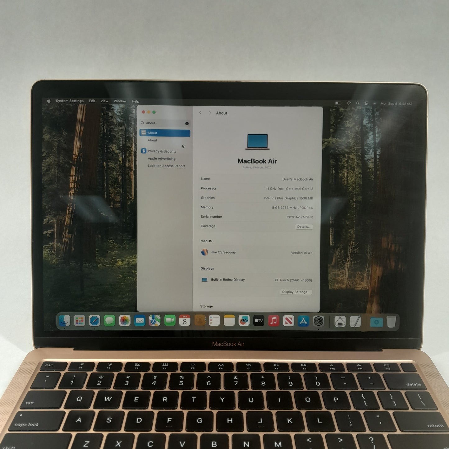 2020 Apple MacBook Air 13.3" Intel Core 2 Duo 1.1GHz 8GB RAM 250GB Rose Gold
