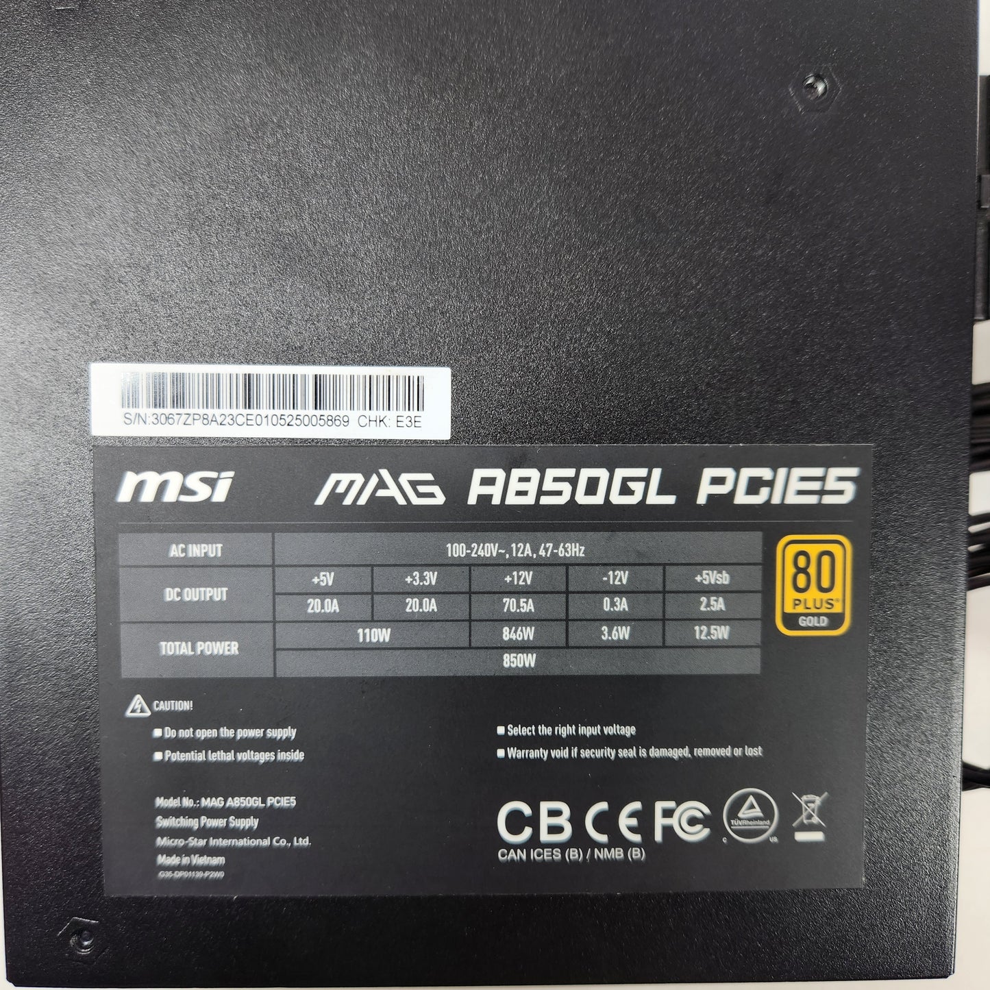 MSi A850GL 80 Plus Gold 850W Fully Modular Power Supply