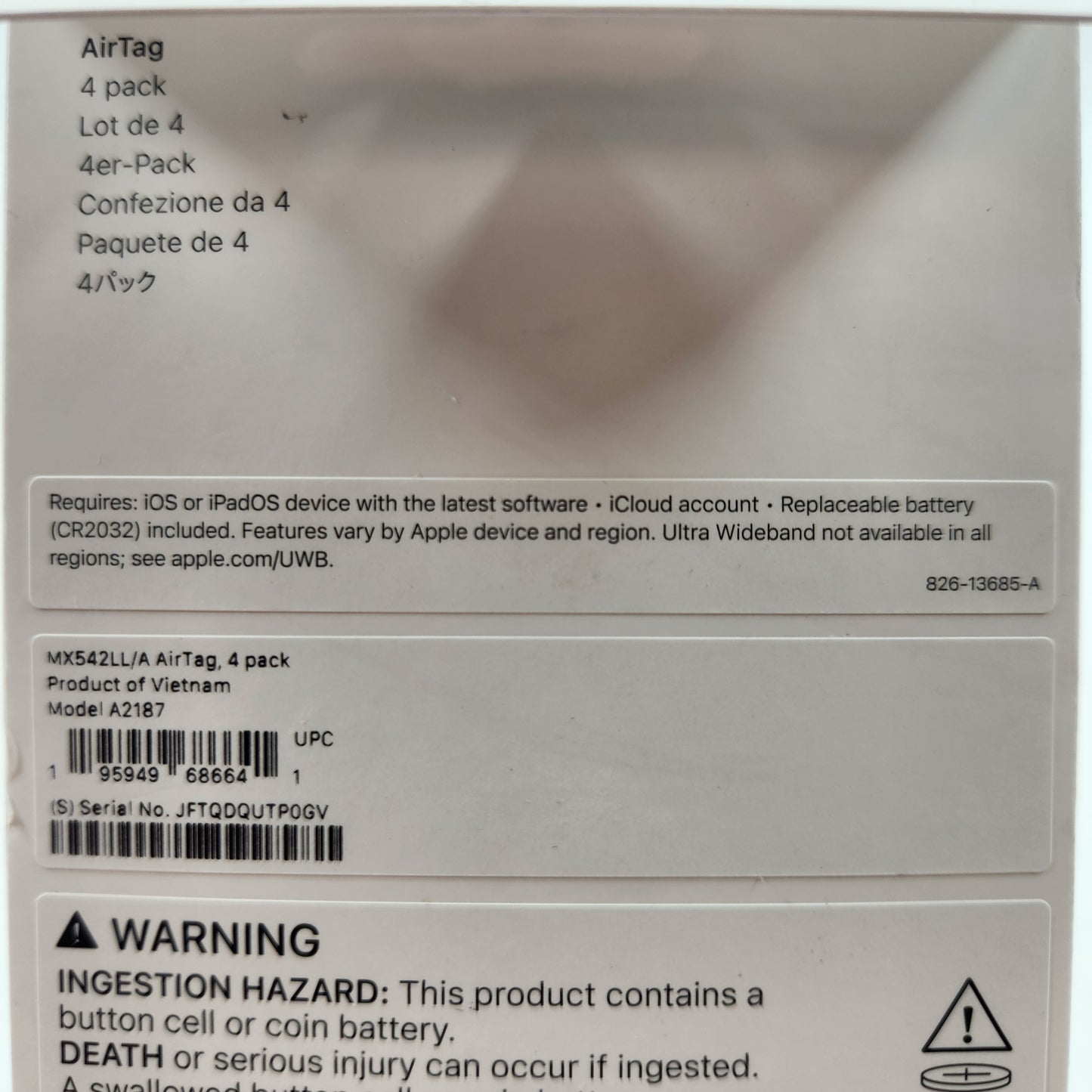 New Apple AirTag 4 Pack Silver A2187