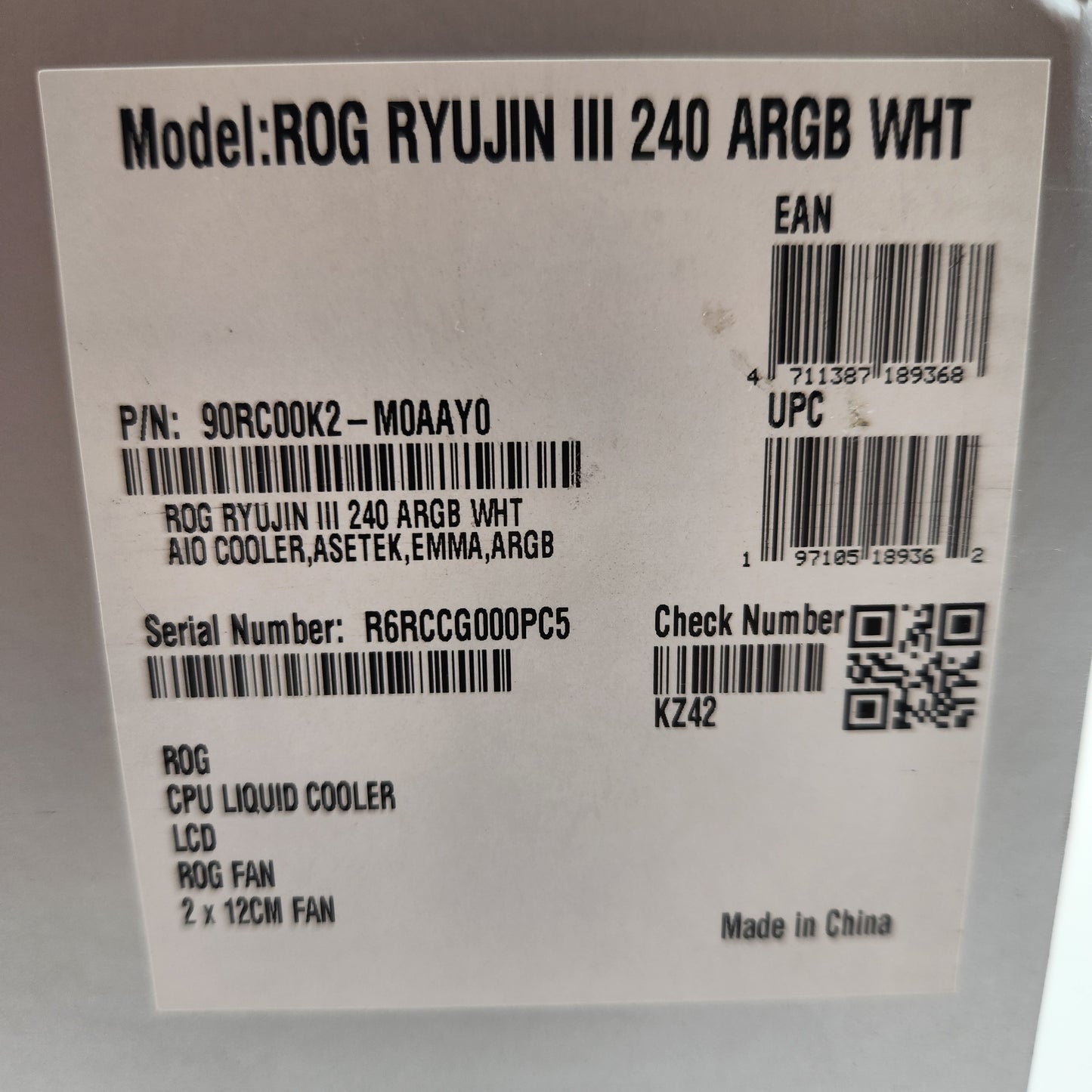 ASUS ROG Ryujin III 240 ARGB White 90RC00K2-M0AAY0 CPU Cooler