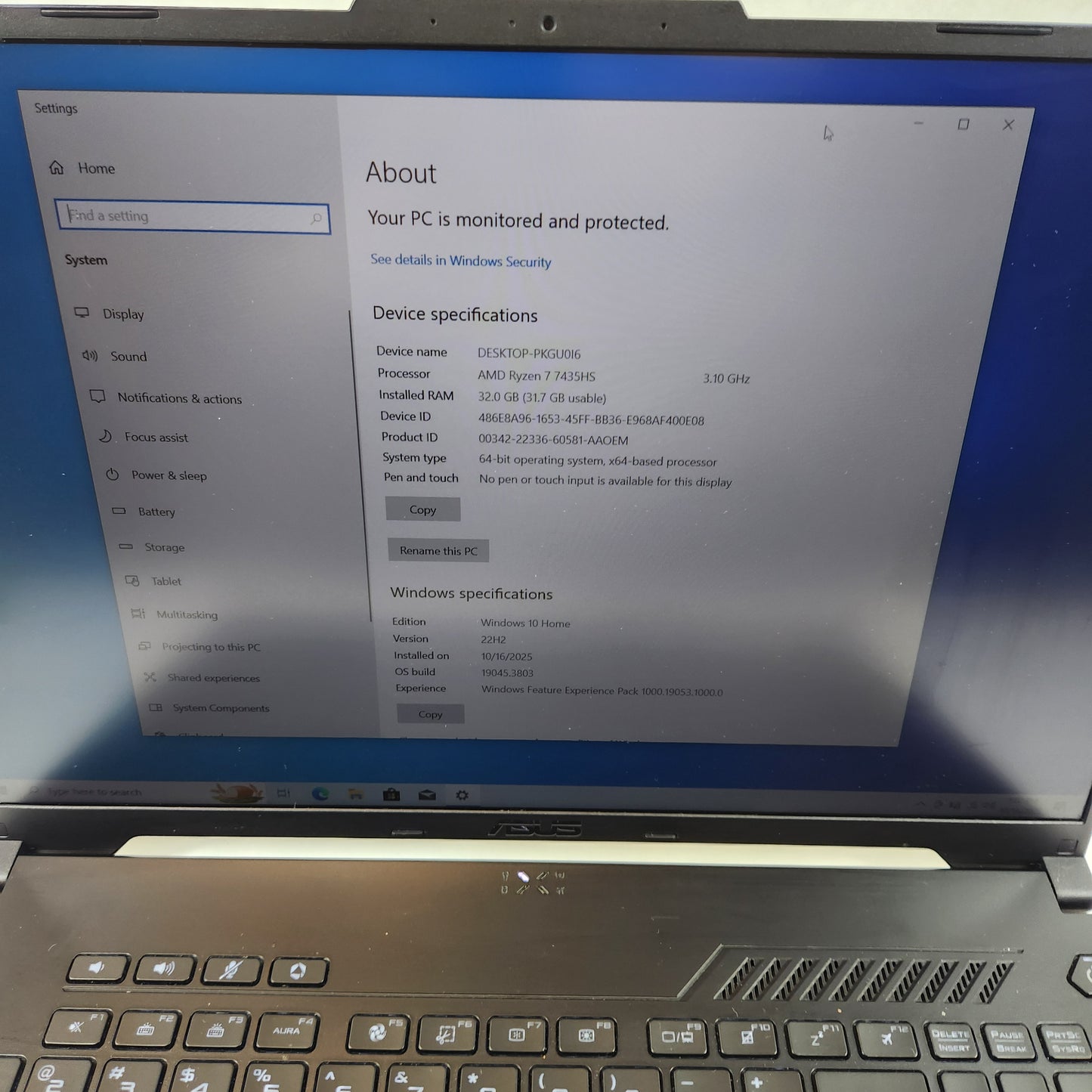 Asus TUF A16 FA617NT 16" Ryzen 7 7435HS 3.1GHz 32GB RAM 1TB SSD Radeon RX 7600S