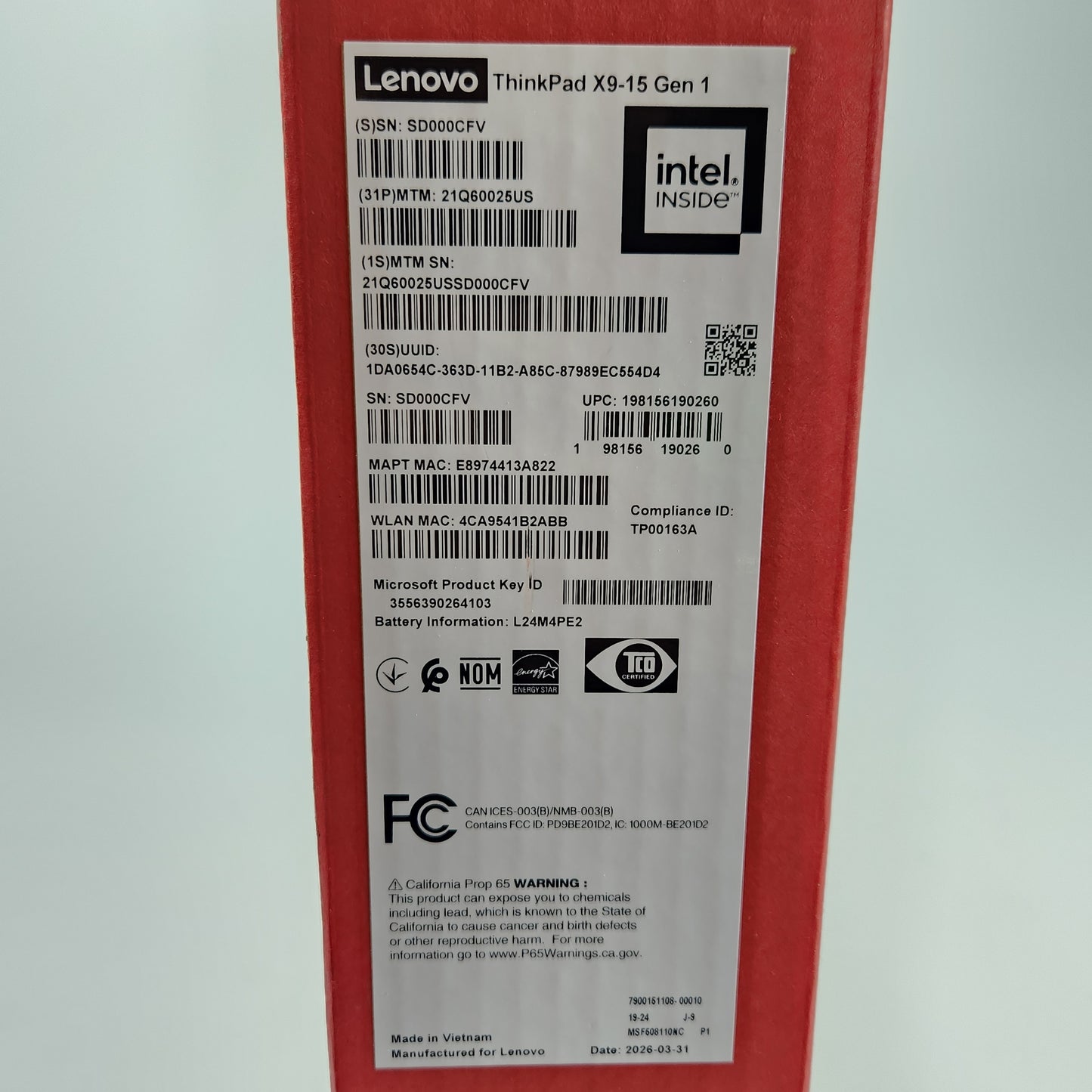 Lenovo Thinkpad X9-15 0025US Ultra 7 258 2.2GHz 32GB RAM 1TB SSD