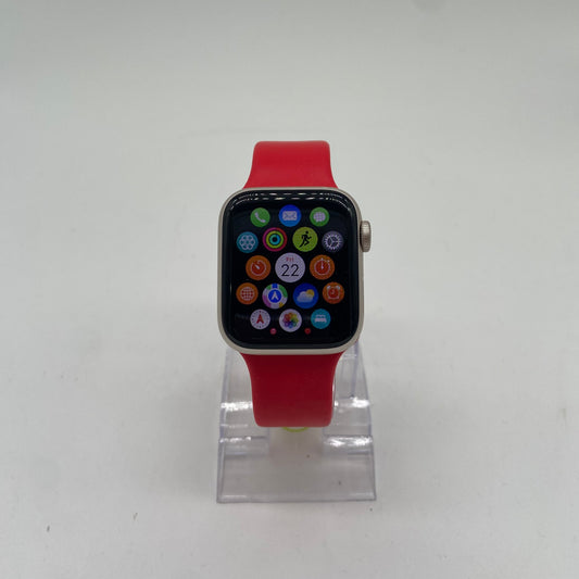 GPS Only Apple Watch SE 2nd Gen 40MM Starlight Aluminum Red Sport Band M3G76XMYW9