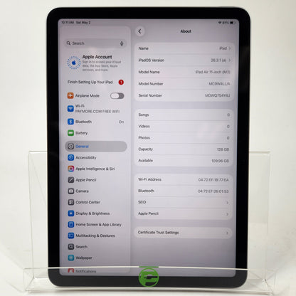 WiFi Only Apple iPad Air 11" M3 128GB Space Gray MC9W4LL/A+ Apple Pencil Pro