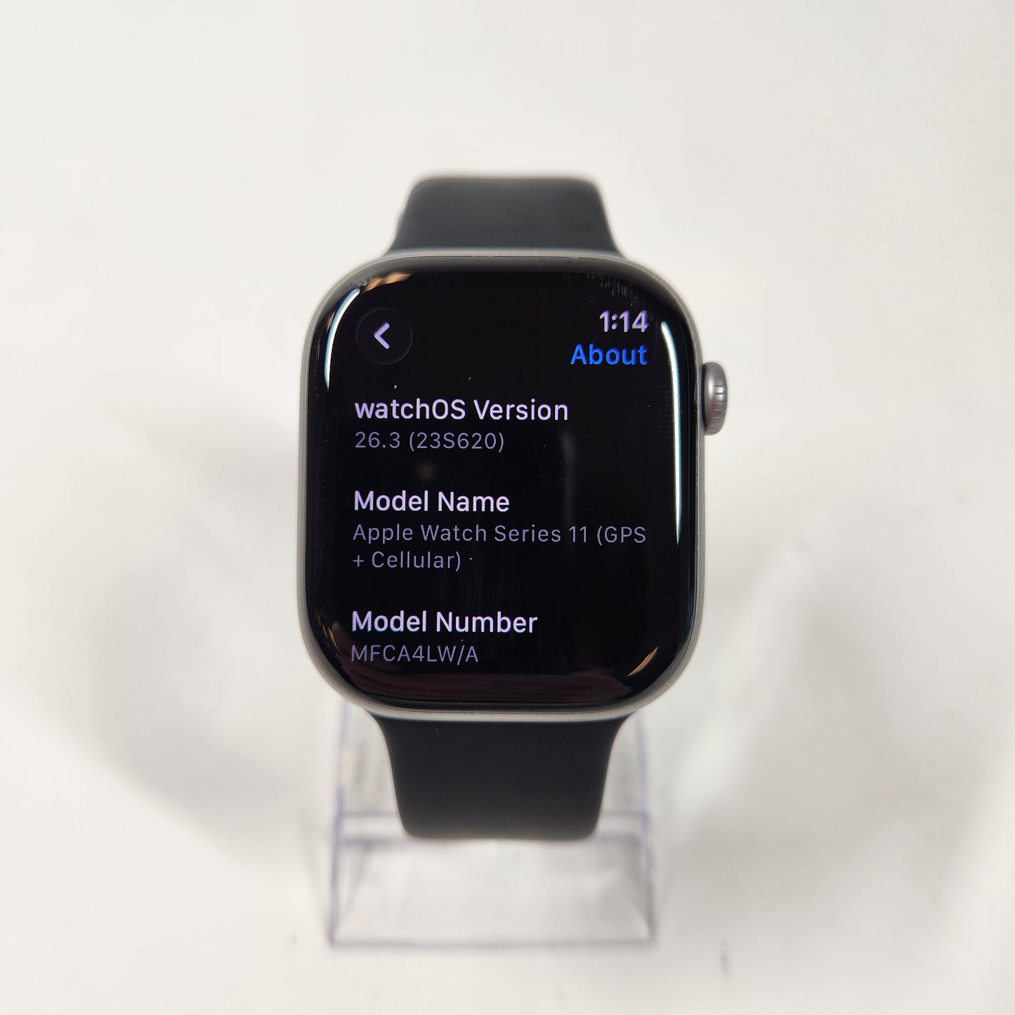 GPS Only Apple Watch Series 11 46MM Silver Aluminum Black Sport Band MFCA4LW/A