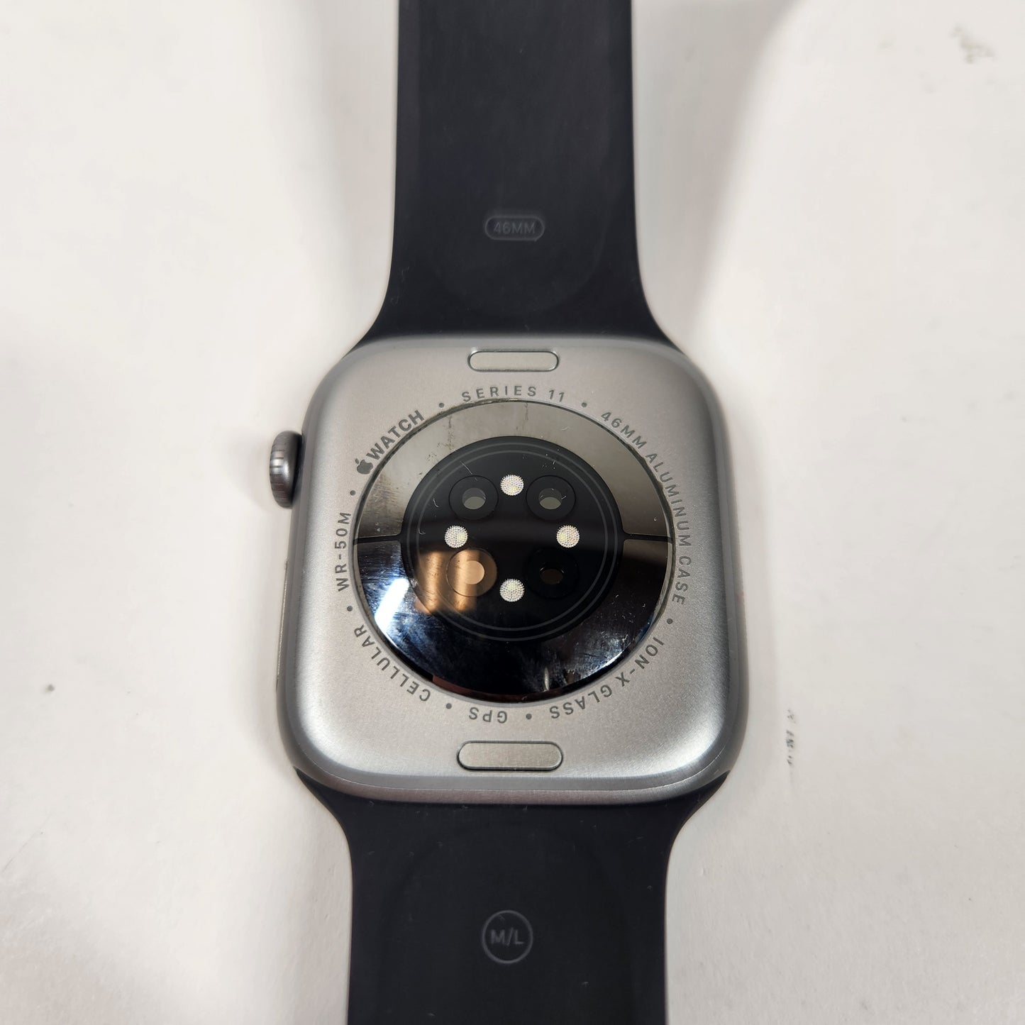 GPS Only Apple Watch Series 11 46MM Silver Aluminum Black Sport Band MFCA4LW/A
