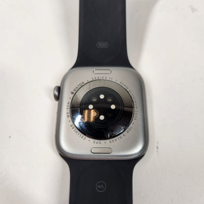 GPS Only Apple Watch Series 11 46MM Silver Aluminum Black Sport Band MFCA4LW/A