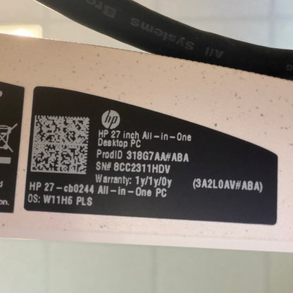 HP All-in-One 27-CB0244 27" Ryzen 7 5700U 1.80GHz 12GB RAM 1TB SSD FHD AIO