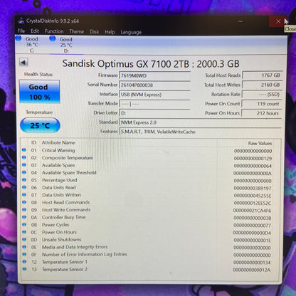 SanDisk 2280mm Optimus GX 7100 2TB M.2 NVMe Gen 4.0 x 4 SSD SDSP71200TAN