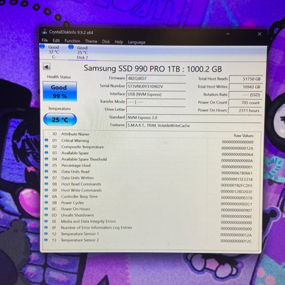 Samsung 2280mm 990 Pro 1TB M.2 NVMe Gen 4.0 x 4 SSD MZ-VP1T0