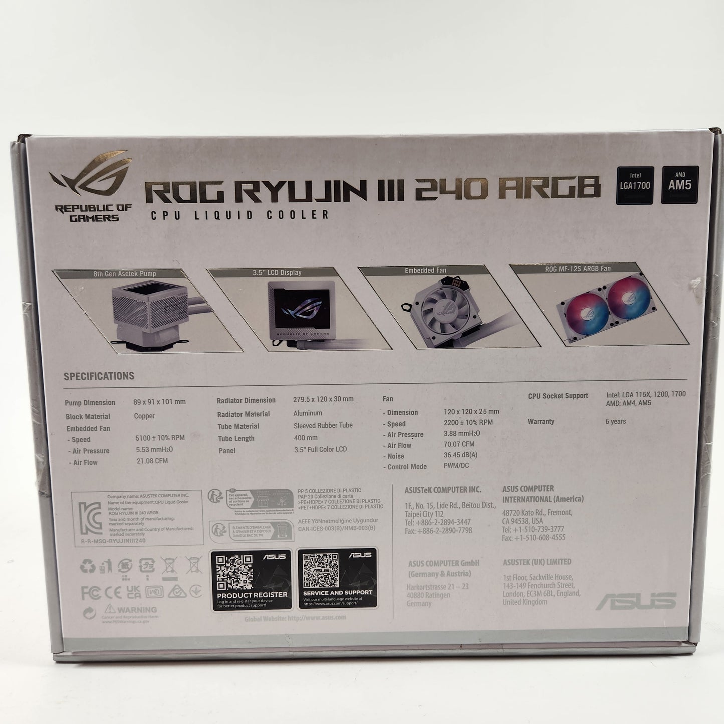 ASUS ROG Ryujin III 240 ARGB White 90RC00K2-M0AAY0 CPU Cooler