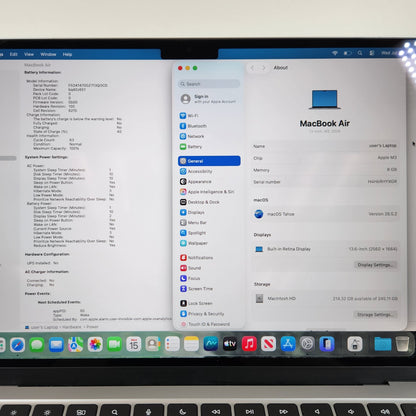 Broken 2024 Apple MacBook Air M3 8C GPU 4.0GHz 8GB RAM 256GB SSD MRXN3LL/A Read