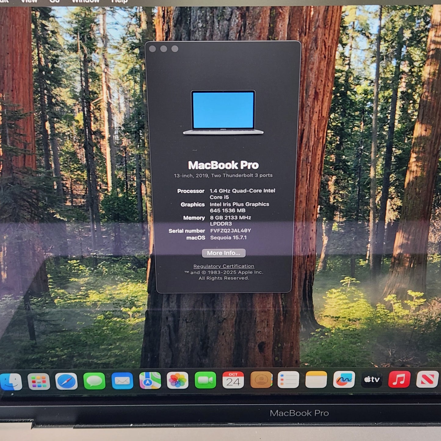 2019 Apple MacBook Pro 13.3" i5 1.4GHz 8GB RAM 128GB SSD Silver A2159 READ