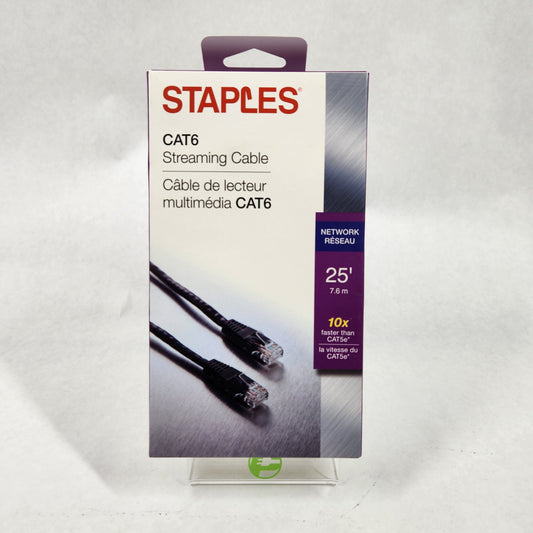 New Staples CAT6 25 ft Streaming Cable Black