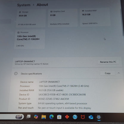 HP Victus 15-FA2093DX 15.6" i7-13620H 2.4GHz 16GB RAM RTX 5060 READ