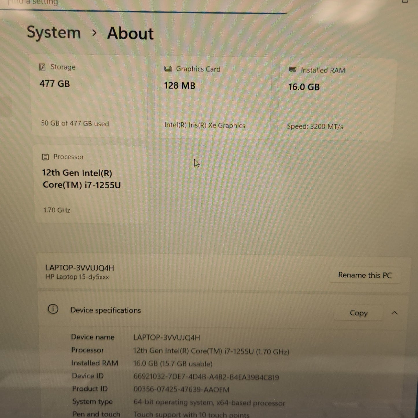 HP Laptop 15.6" i7-1255U 1.7GHz 16GB RAM 512GB SSD