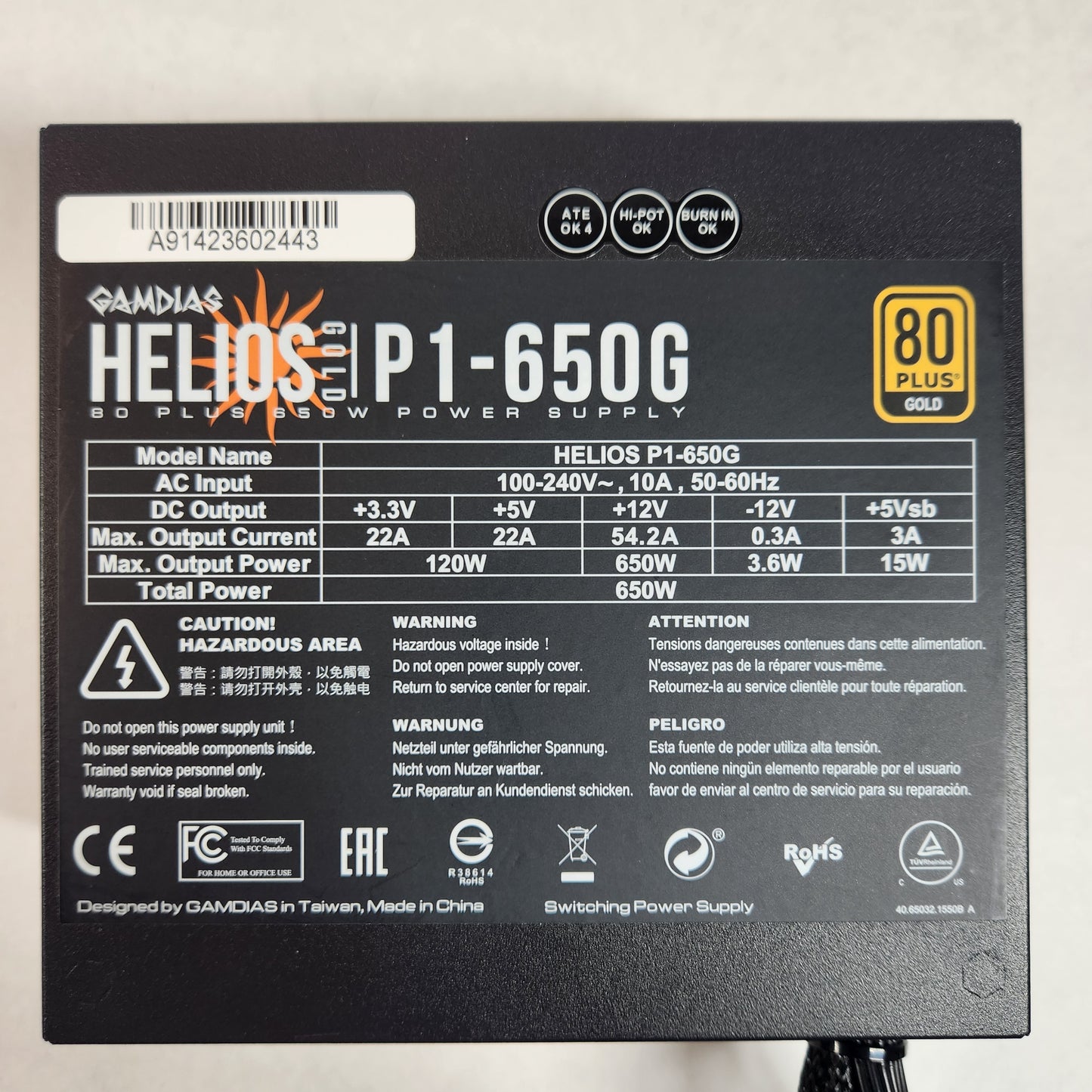 GAMDIAS Helios Gold P1-650G P1-650G 80 Plus Gold 650W Non Modular Power Supply