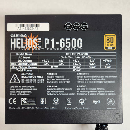 GAMDIAS Helios Gold P1-650G P1-650G 80 Plus Gold 650W Non Modular Power Supply