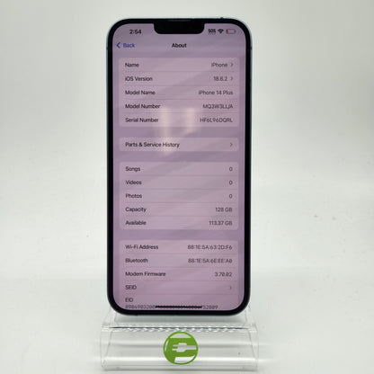 Factory Unlocked Apple iPhone 14 Plus 128GB Blue MQ3W3LL/A