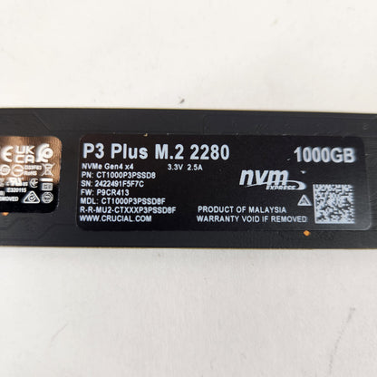 Crucial 2280mm P3 Plus 1TB M.2 NVMe Gen 4.0 x 4 SSD CT1000P3PSSD8F