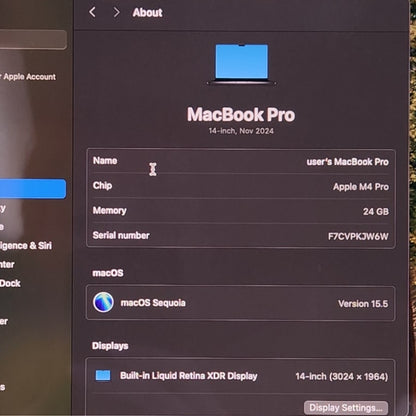 2024 Apple MacBook Pro 14" M4 Pro 16C GPU 4.5GHz 24GB RAM 512GB SSD MX2H3LL/A