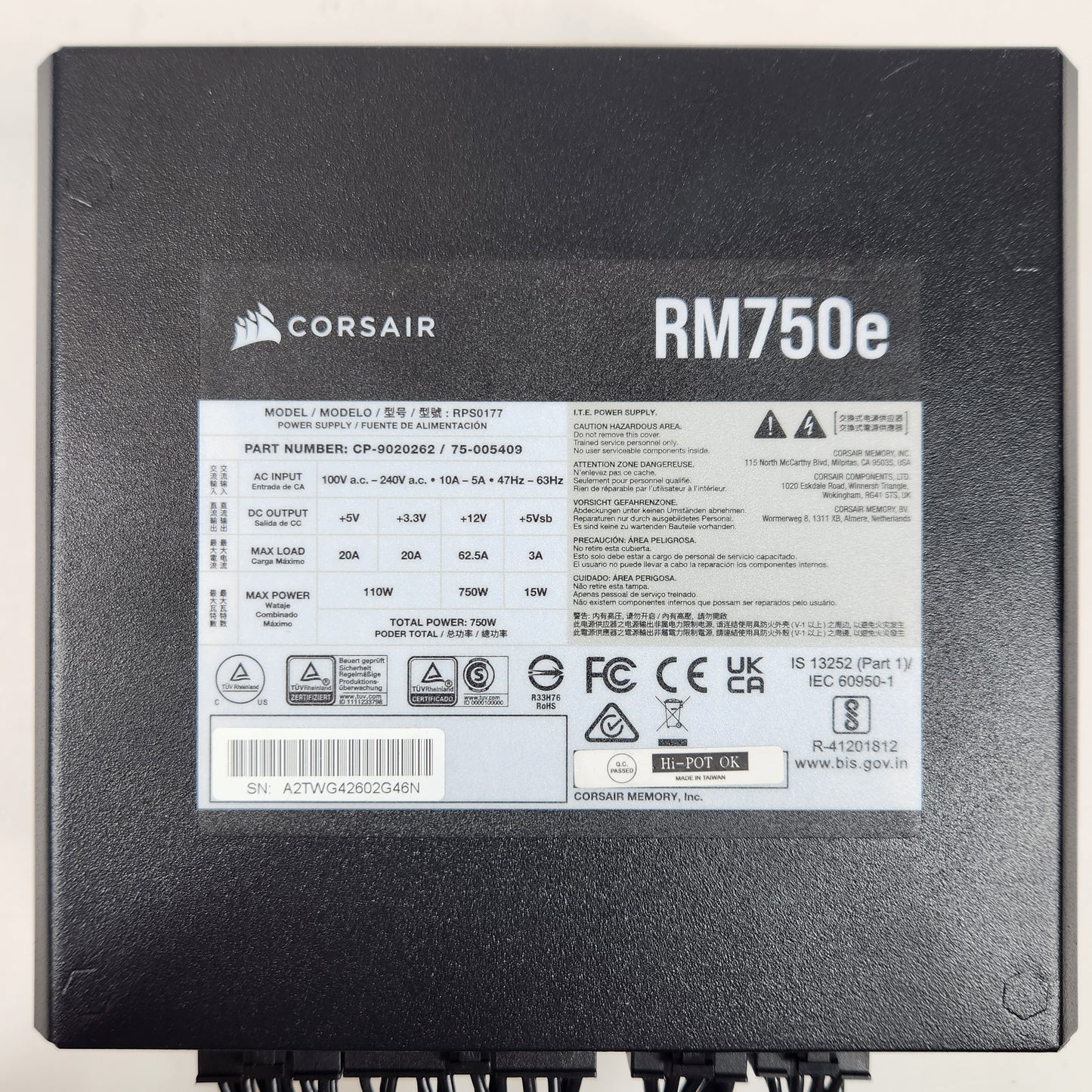 Corsair RM750e RPS0177 80 Plus Gold 750W Fully Modular Power Supply