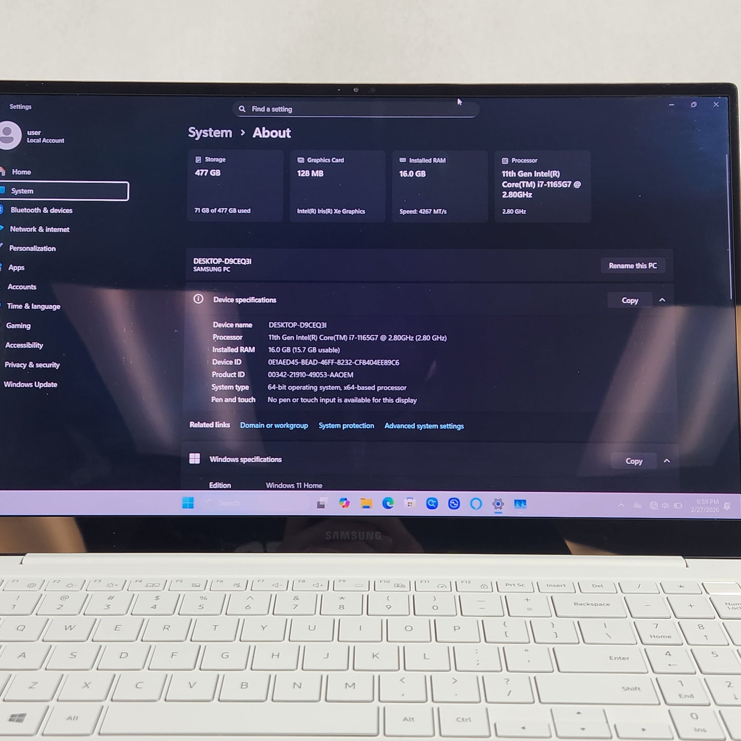 Samsung Galaxy Book Pro NP950XDB 15.6" i7-1165G7 2.8GHz 16GB RAM 512GB SSD