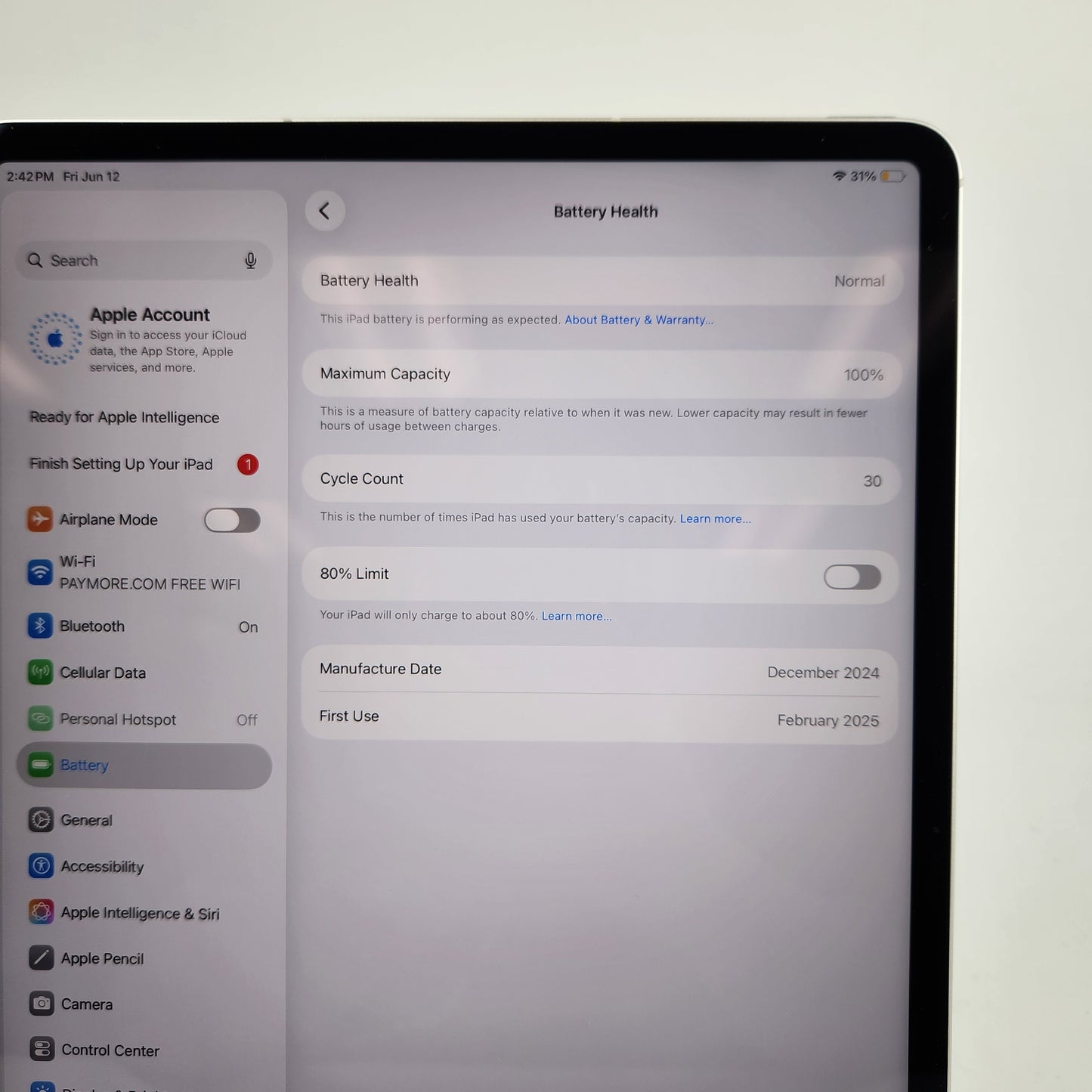 WiFi Only Apple iPad Air 13" M2 128GB Starlight MV6T3LL/A