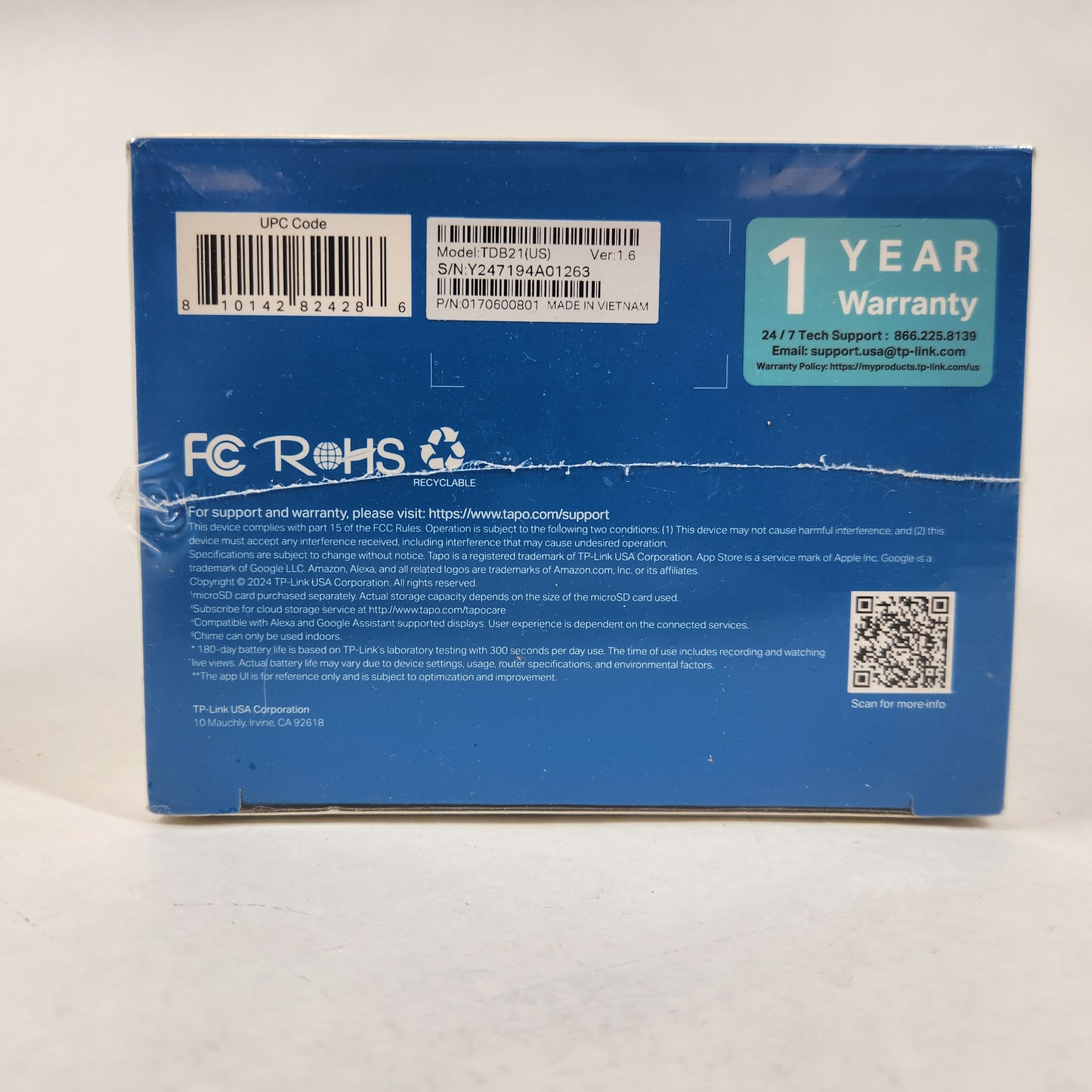 New TP-Link Tapo Smart Wi-Fi Video Doorbell TDB21