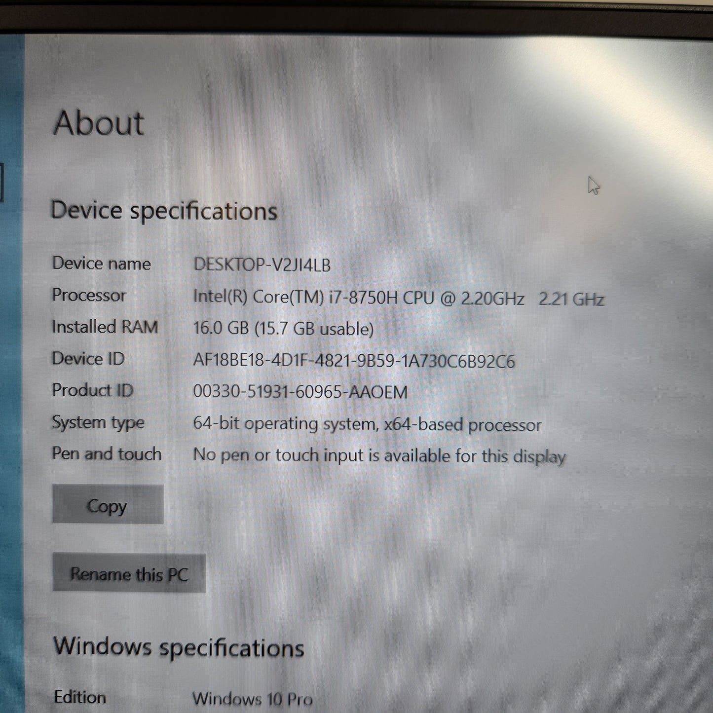 Dell XPS 9570 15" i7-8750H 2.2GHz 8GB RAM 256GB HDD GeForce GTX 1050 Ti Max-Q