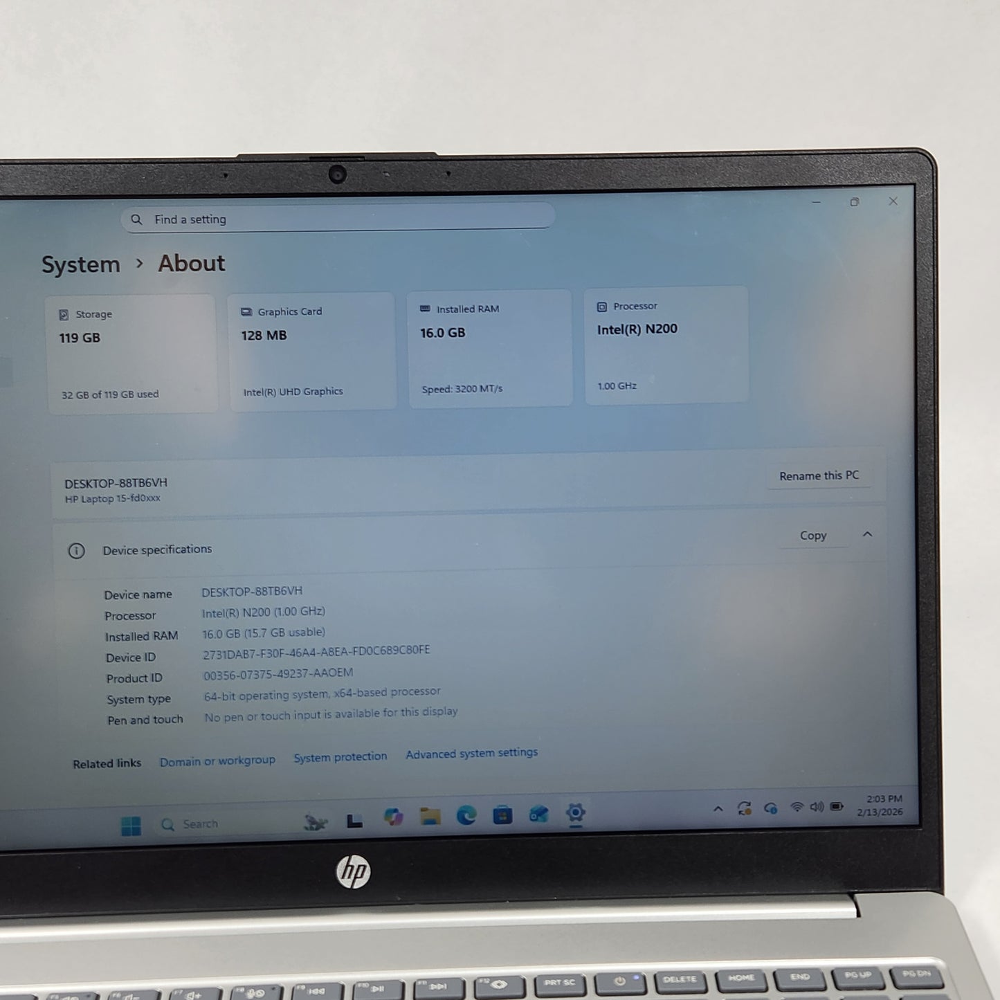 HP Laptop 15-FD0081WM 15.6" Intel N200 1.0GHz 16GB RAM 128GB SSD