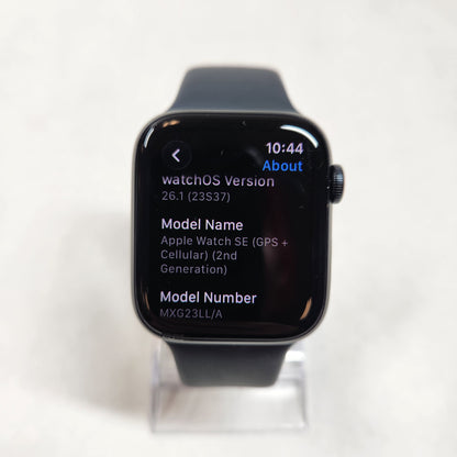 Unlocked Apple Watch SE 2nd Gen 44MM Black Aluminum Black Sport Band MXG23LL/A