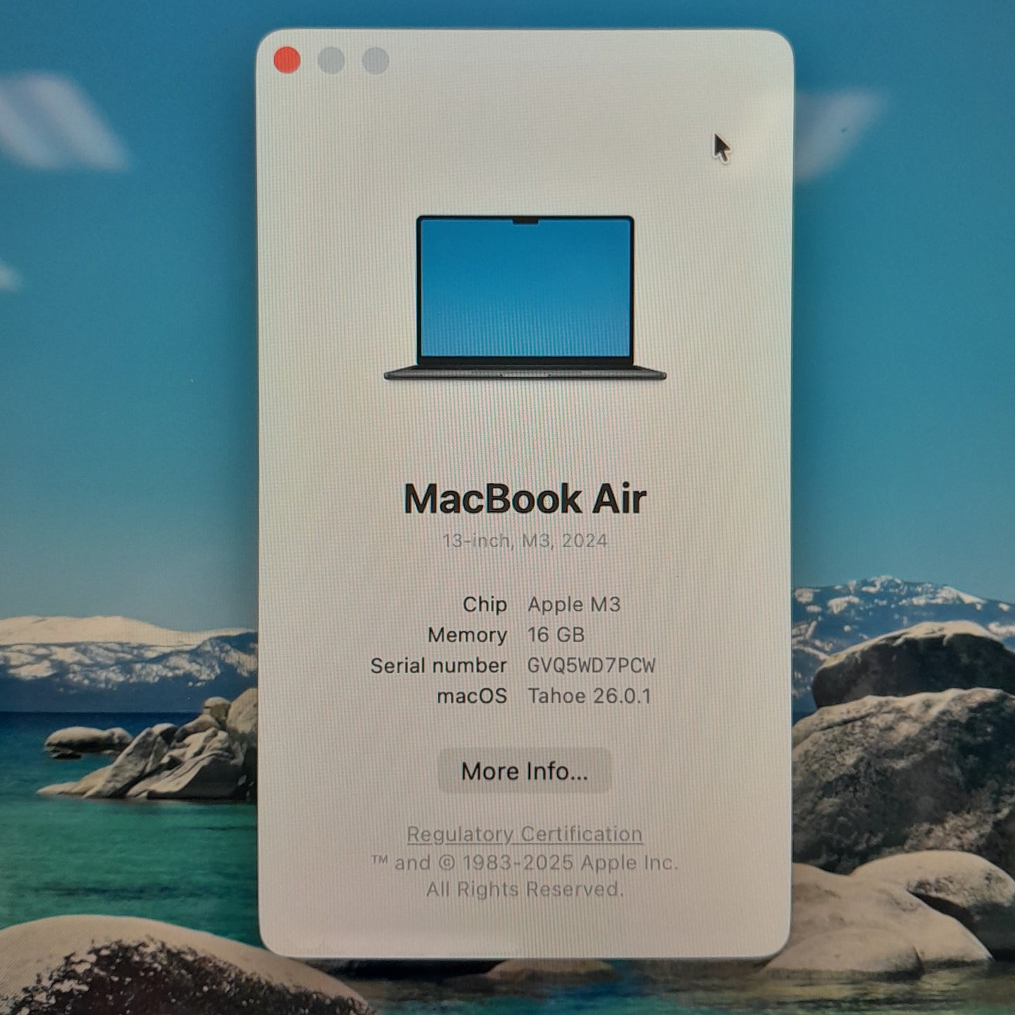 2024 Apple MacBook Air 13" M3 8C GPU 4.0GHz 16GB RAM 256GB SSD A3113