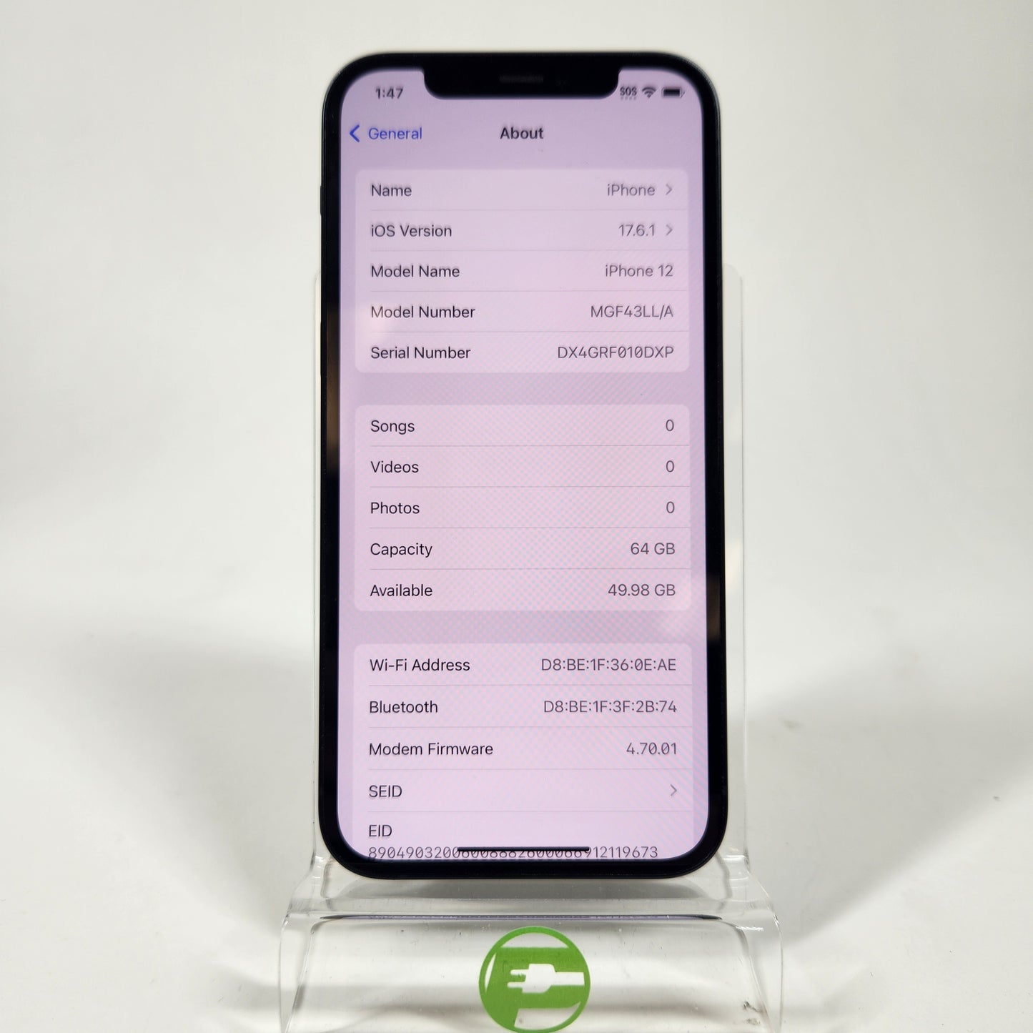 Factory Unlocked Apple iPhone 12 64GB Black MGF43LL/A