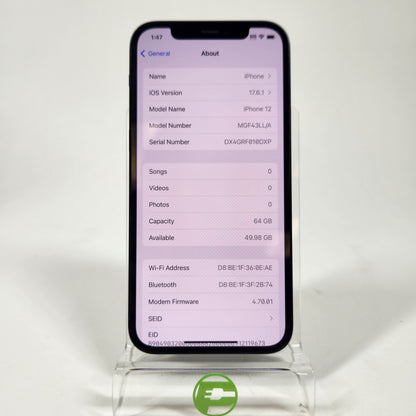 Factory Unlocked Apple iPhone 12 64GB Black MGF43LL/A