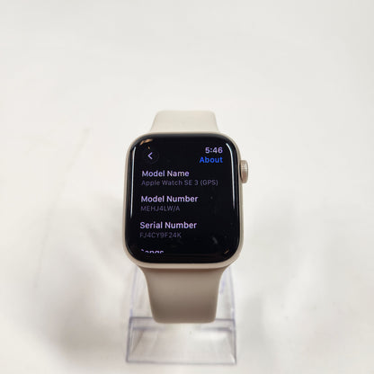 GPS Only Apple Watch SE 3 44MM Starlight Aluminum White Sport Band MEHJ4LW/A