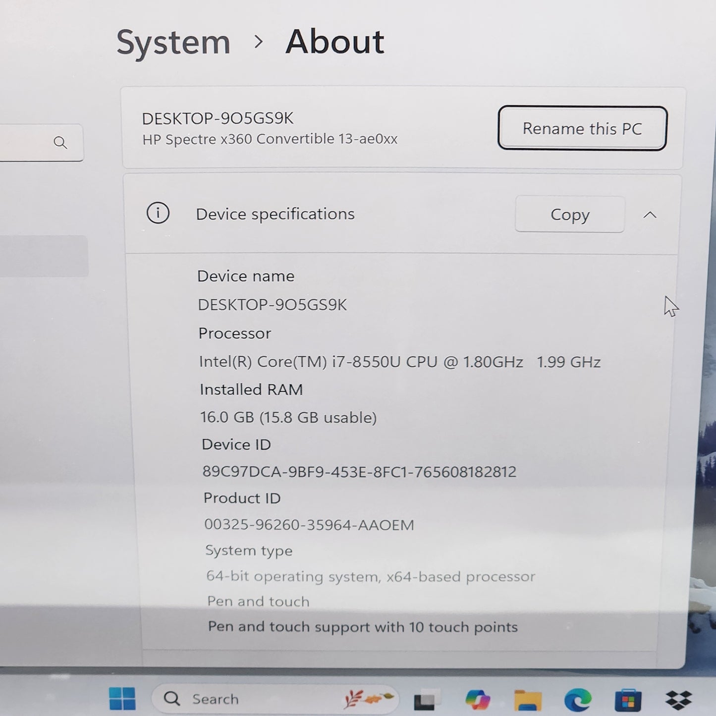 HP Spectre x360 13-AE013X 13.3" i7-8550U 1.8GHz 16GB RAM 512GB SSD