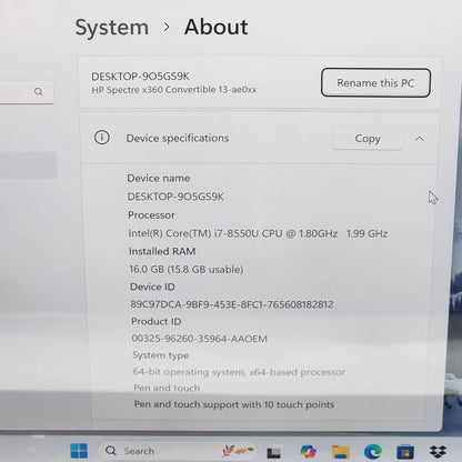 HP Spectre x360 13-AE013X 13.3" i7-8550U 1.8GHz 16GB RAM 512GB SSD
