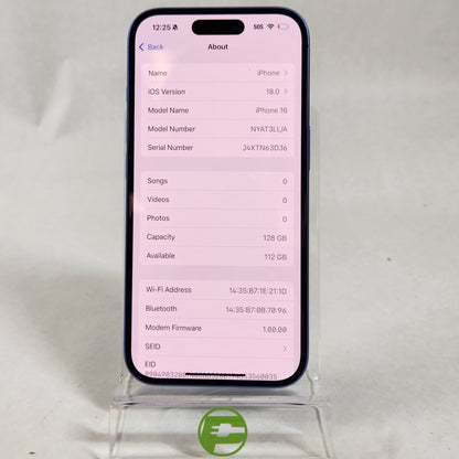 Unlocked Apple iPhone 16 128GB Ultramarine NYAT3LL/A