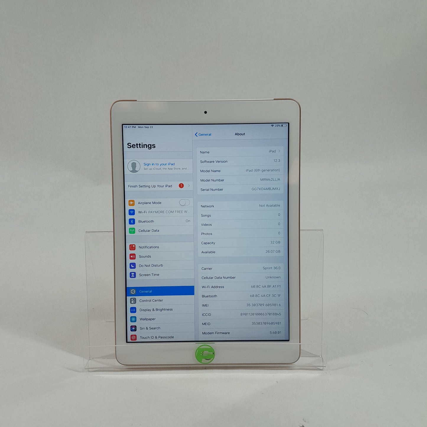 Unlocked Apple iPad 6th Gen 32GB 12.3 Rose Gold A1954