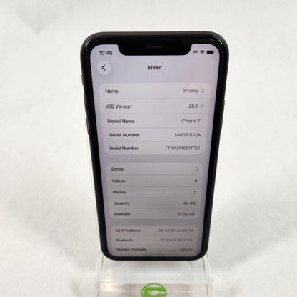 Factory Unlocked Apple iPhone 11 64GB Black MM693LL/A
