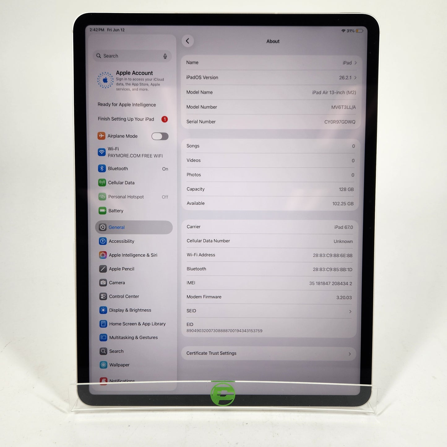 WiFi Only Apple iPad Air 13" M2 128GB Starlight MV6T3LL/A