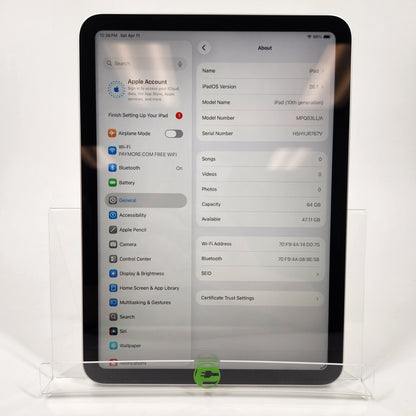 WiFi Only Apple iPad 10th Gen 64GB Silver MPQ03LL/A
