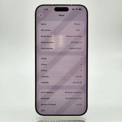 T-Mobile Apple iPhone 16 Pro Max 512GB Desert Titanium MYW93LL/A