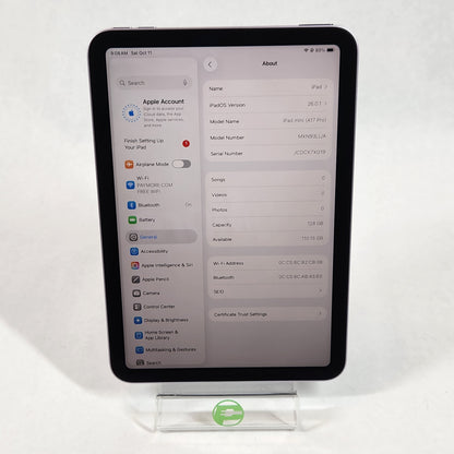 WiFi Only Apple iPad Mini (A17 Pro) 128GB Purple MXN93LL/A