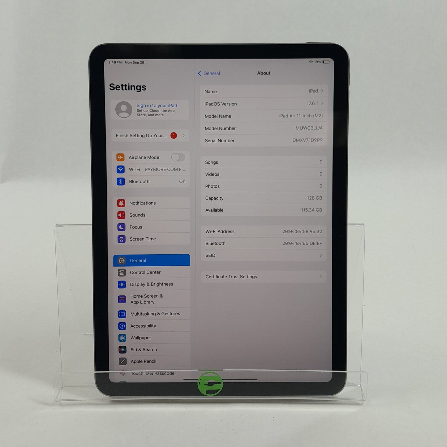 WiFi Only Apple iPad Air 11" M2 128GB Space Gray MYWC3LL/A