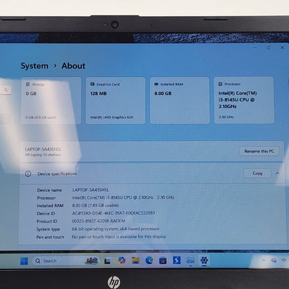 HP Laptop 15-DW0037WM 15.6" i3-8145U 2.1GHz 8GB RAM 1TB HDD