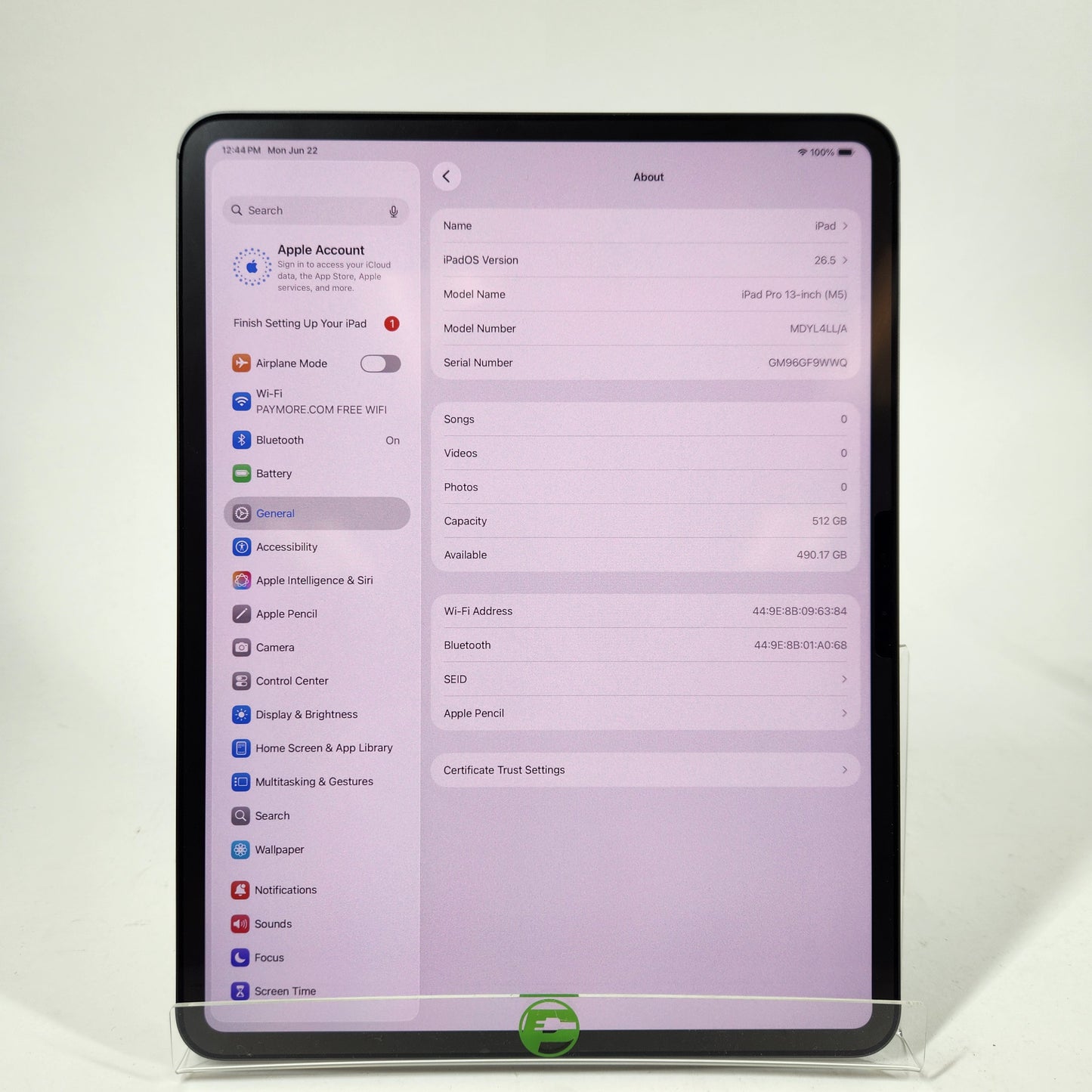 WiFi Only Apple iPad Pro 13" M5 512GB Space Black MDYL4LL/A